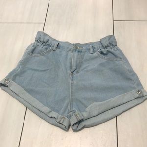 cute, high waist light blue shorts